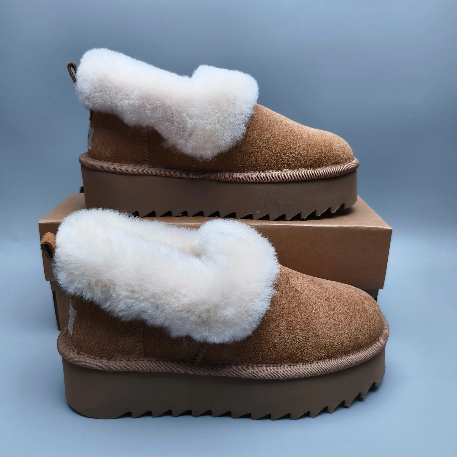 💰480 UGG sheepskin all-in-one snow boots 6733 Thick-soled non-slip slip-on casual style Color: Maroon Antelope Brown Black Size: 35-40